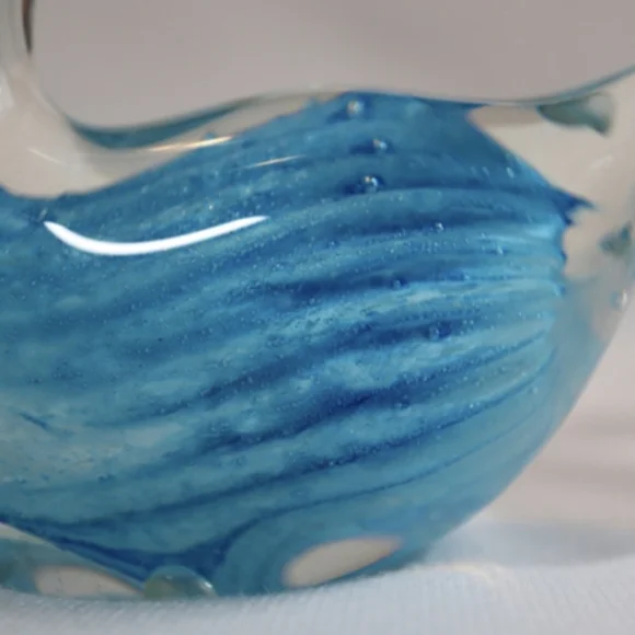 Vintage Murano Style Swan Art Glass Figurine Clear w/Blue Swirled Accent - Picture 2 of 12